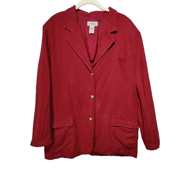 Vintage LL Bean Womens Sz 14 Burnt Red Linen Blend Blazer Jacket Lined Loose Fit - Picture 1 of 6